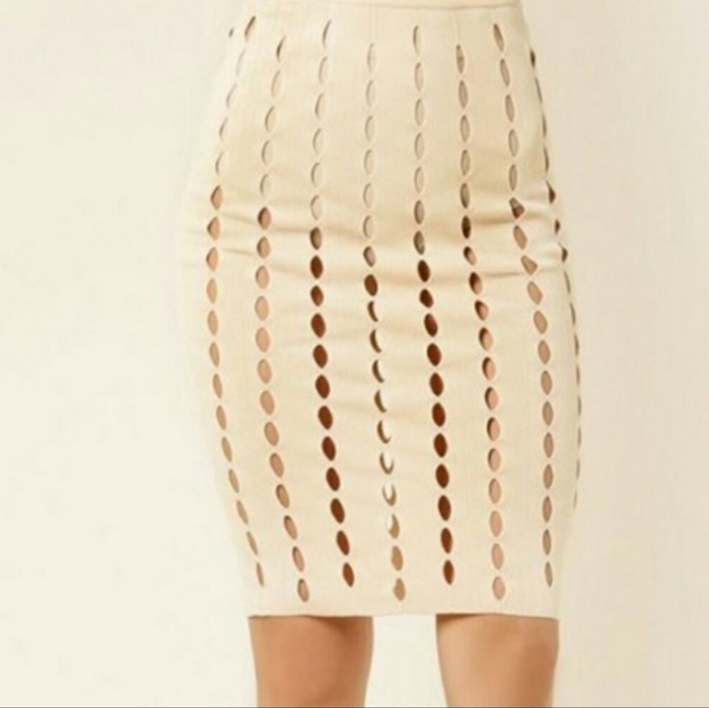 WoW Couture Gold Label Bodycon Peekaboo Knit Pencil Skirt